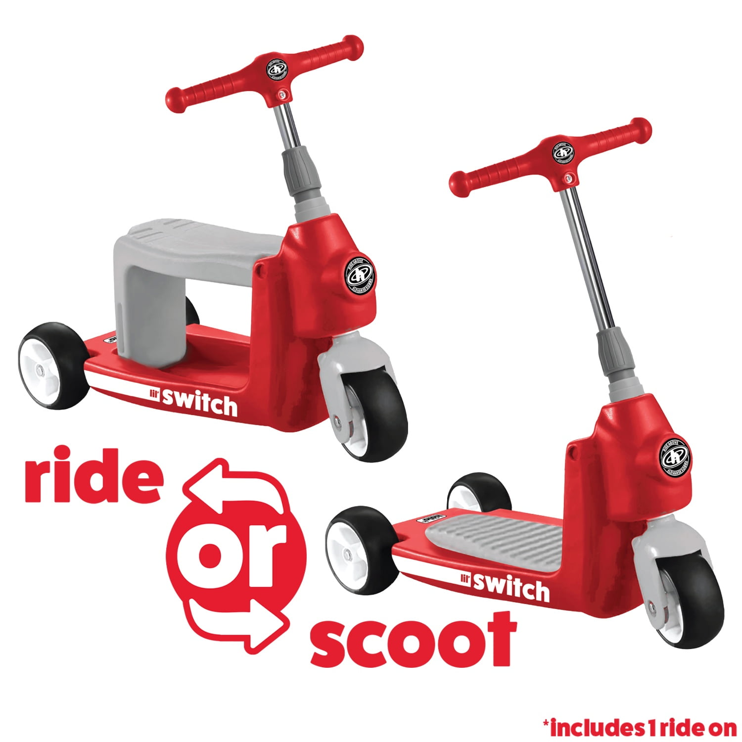 HALO Rise Above Jr Lil' Switch 2-in-1 Rider - Scooter for Ages 1+ - Red
