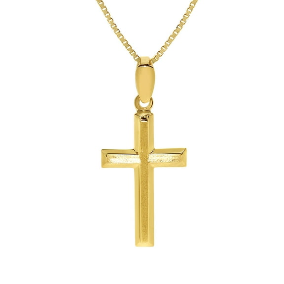 Precious Stars 14K Yellow Solid Gold Traditional 0.90" Cross Unisex Religious Pendant with 22" Chain Necklace