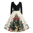 thumbnail image 3 of Women's Casual Fashion Christmas Holiday Print V-Neck Vintage Dress for Retro Style Holiday Parties and Casual Outings,Beige,2XL, 3 of 4