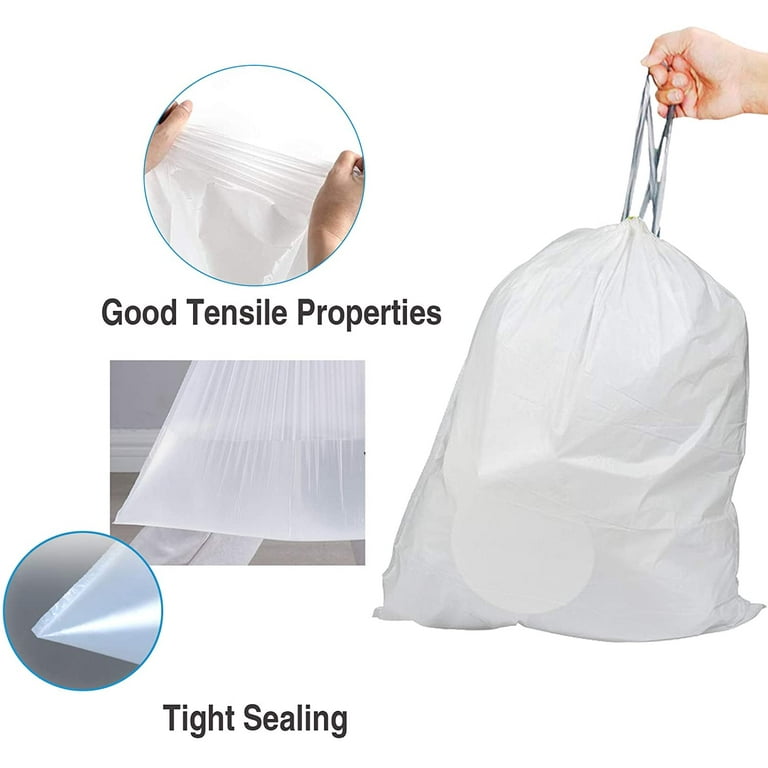 Code H (200 Count) 8-9 Gallon Heavy Duty Drawstring Plastic Trash Bags  Compatible with Code H | 1.2 Mil | White Drawstring Garbage Liners 8-9