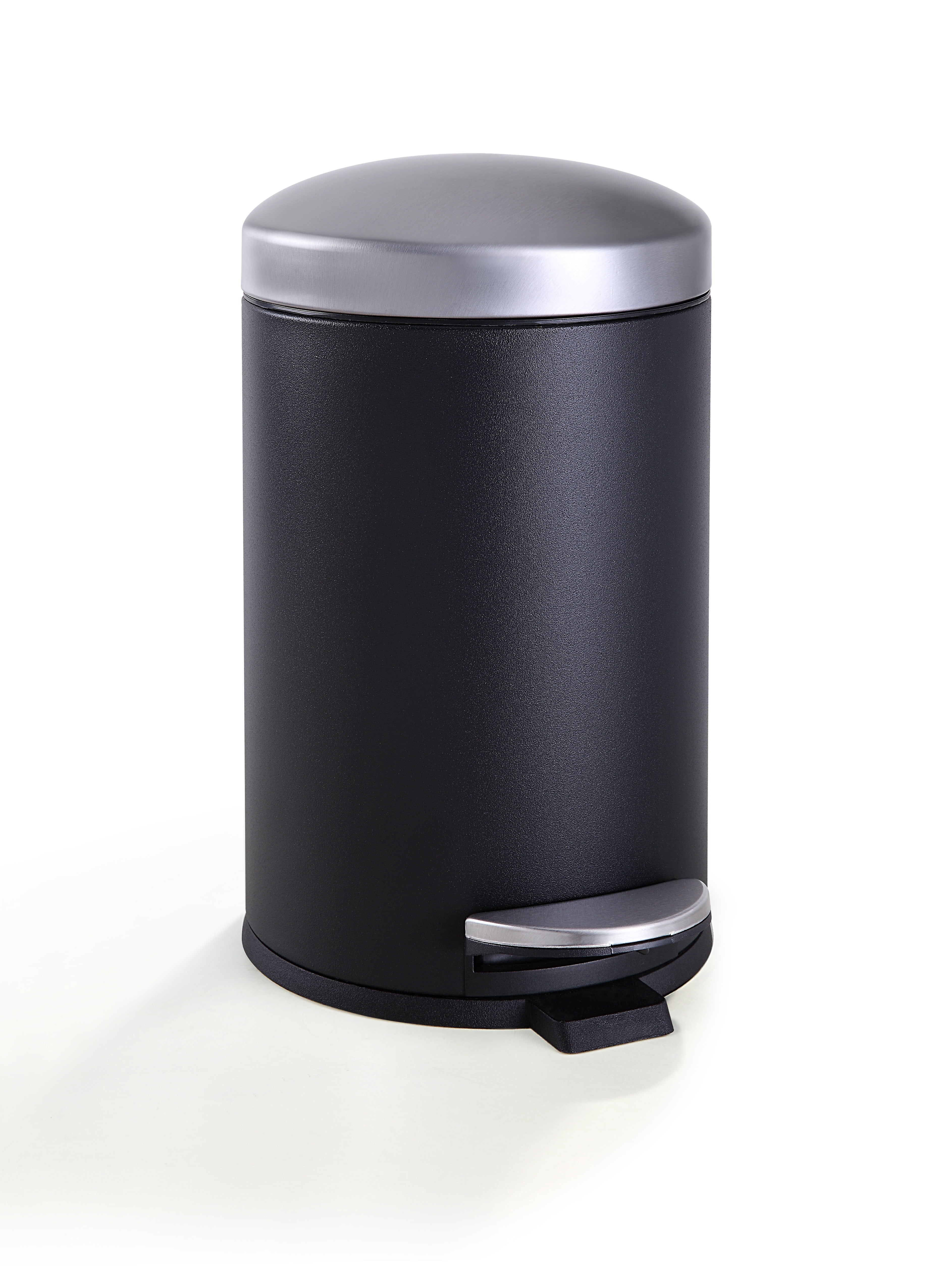 SunnyPoint 4.5 Liter / 1.2 Gallon Round Trash Can with Plastic Inner Bucket; Bathroom, Office, Kitchen and Bedroom Step On and Slow Close (BLK+SN)