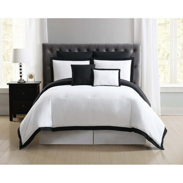 Truly Soft Everyday Hotel Border White and Black 7 Piece Full / Queen