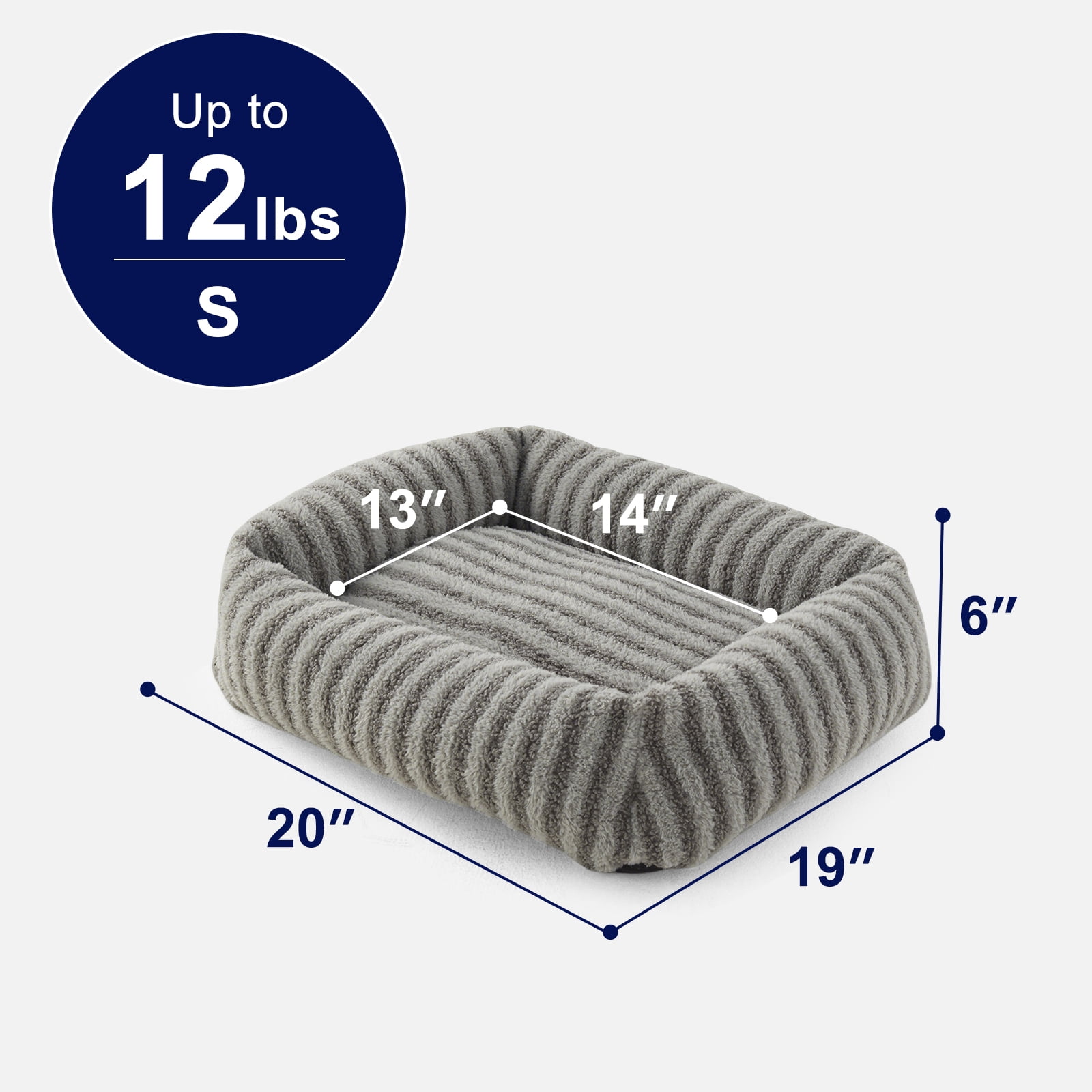Soft Calming Sleeping Puppy Bed, Dog Beds for Small Dogs and Cats, Washable Rectangle Dog Bed with Removable Cover, Pet Beds, Non-Slip Bottom, Gray, 20in