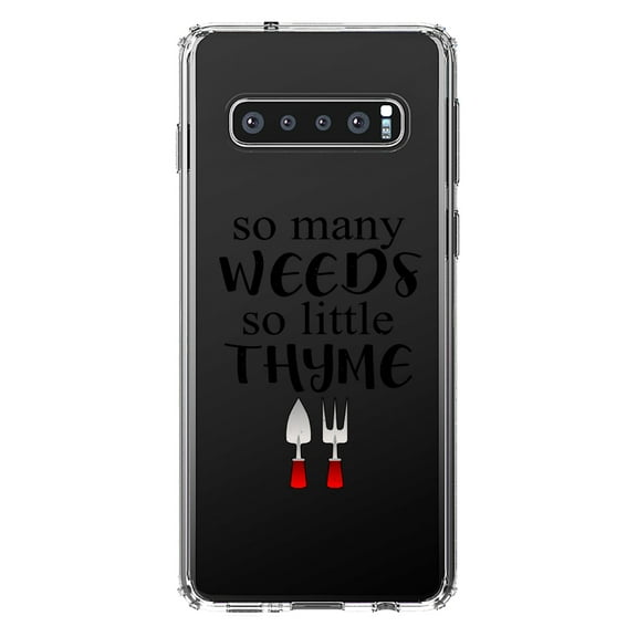 DistinctInk Clear Shockproof Hybrid Case for Samsung Galaxy S10 (6.1" Screen) - TPU Bumper Acrylic Back Tempered Glass Screen Protector - So Many Weeds So Little Thyme - Gardening