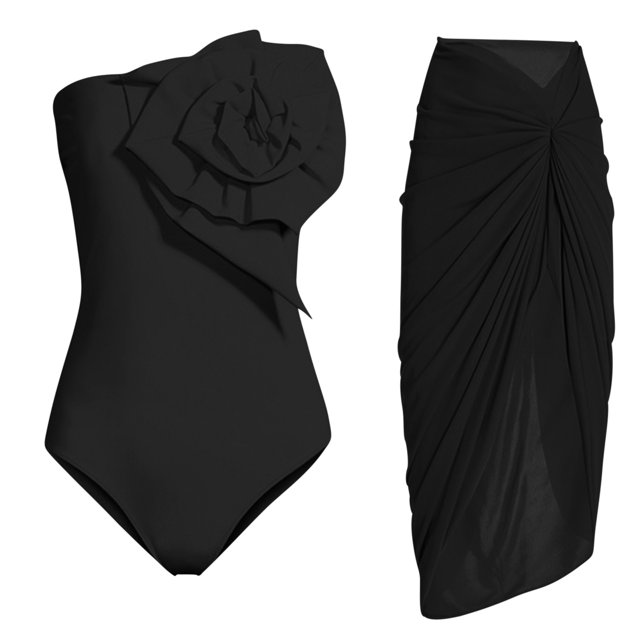 Conjunto de Falda de Dos Piezas de Decoración Floral sin Tirantes, Traje de Baño de Color Sólido de Nylon con Sujetadores Acolchados para la Piscina, la Playa Y las Vacaciones de Verano