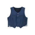 thumbnail image 2 of Faithtur Gilet en Daim à Franges pour Femmes Couleur Unie Bouton avant Sans Manches Veste Courte Hippie Rétro, 2 of 9