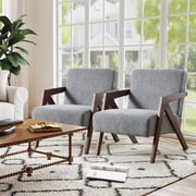 Ebello Mid-Century Modern Accent Chair – Small Plaid Fabric Armchair for Living Room, Bedroom, Office, Easy Assembly,Set of 2(Blue-White Plaid)