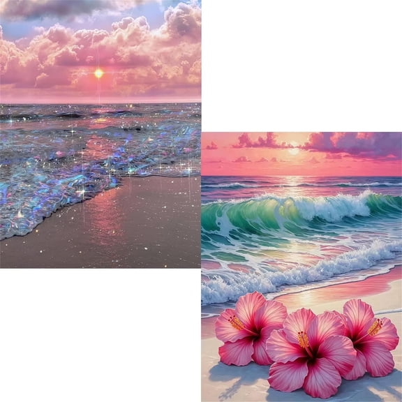 CSZPPQAF 2-Pack Beach Diamond Painting Kits for Adults Beginner- Full Round Drill,Gem Art Craft Set for Home Wall Decor or Relax Gift