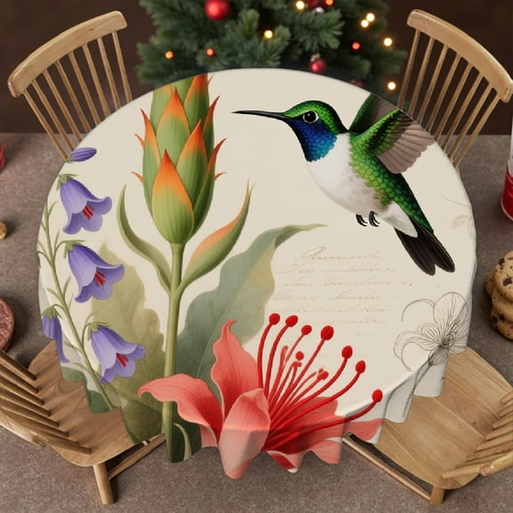 Tablecloth for dining table round - Flower Butterfly Bird Print, Holiday-Themed Design Festive Table Setting tablecloth round, Cafe, picnic,60x60 Inch