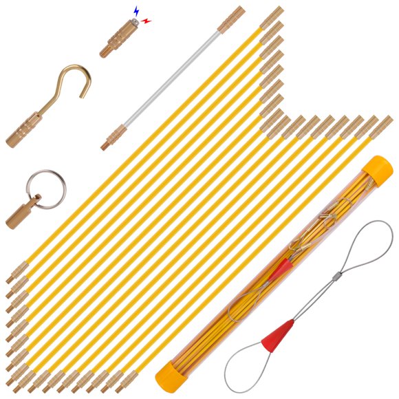 Boeray Ensemble de Ruban Métallique en Fibre de Verre de 22 Pieds pour Fil Électrique Courant, Tirage de Câble, Poisson, dans un Étui de Transport, Câble à Travers le Mur, Tiges à Serpent, Électr