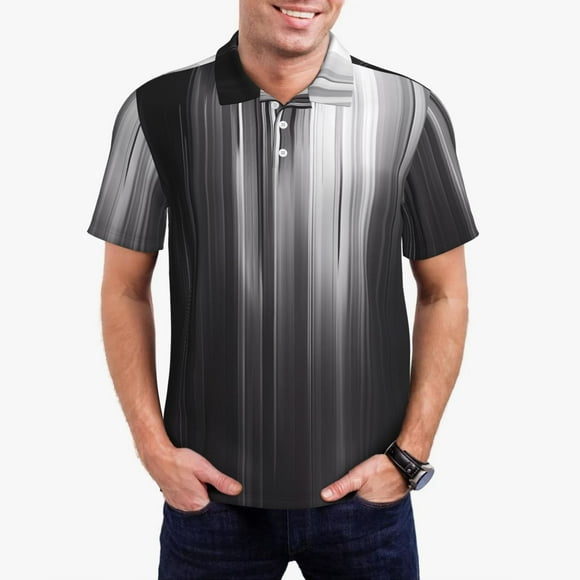 Saiise Monochrome Abstract Lines Print Mens Golf Shirt Moisture Wicking Quick-Dry Print Performance Polo Shirts for Men-3X-Large