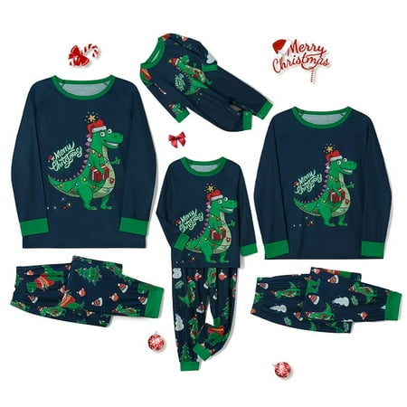 

Matching Family Christmas Pajamas Set Dinosaur Print Plaid Sleepwear for Mom Dad Kids Baby