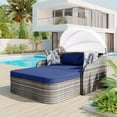 thumbnail image 3 of Churanty Outdoor Sunbed with Adjustable Canopy for Two Person Patio Chaise Double Lounger for Beach Backyard,Gray Wicker And Blue Cushion, 3 of 12