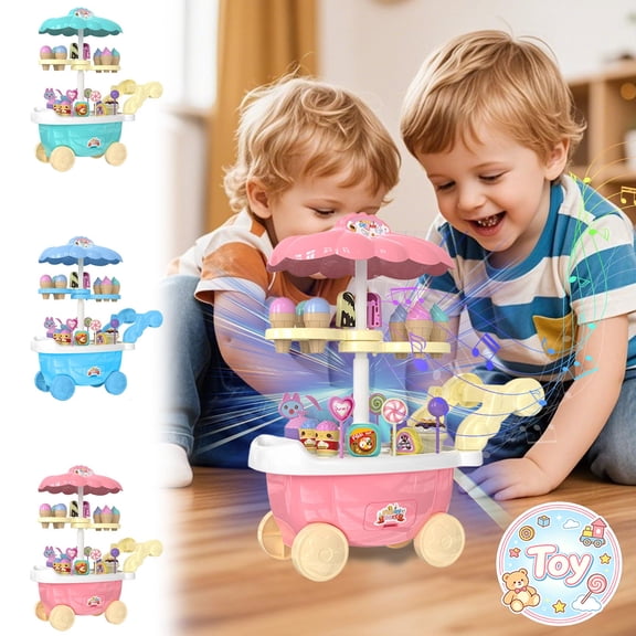 Ice Cream Candy Cart Playset with Simulated Lollipop & Dessert, Street Stall Pretend Play Toys, Vendor Role Play Kit, Christmas Birthday Gifts, Toys for Toddler Baby Kids Boys Girls, Age 3