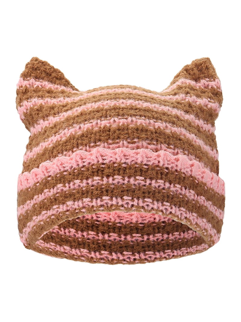 Cat Ear Beanie Knit Slouchy Y2K Crochet Cap Unisex Warm Soft Hat Cat Ear Beanie Y2K Cute Knit Hat with Ears Warm Crochet Hat  main image 2