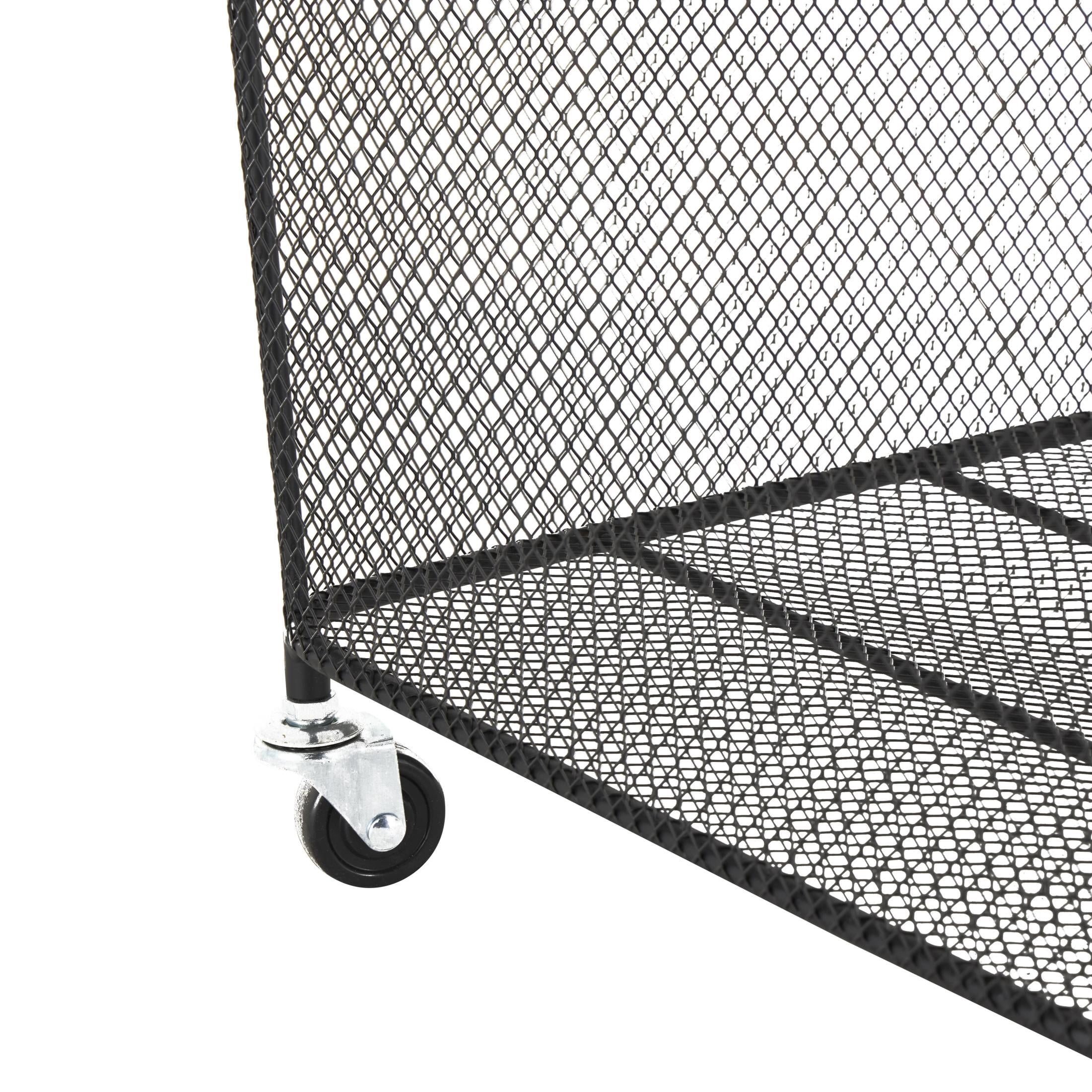 DecMode Black Metal Square Mesh Wire Rolling Laundry Storage Cart with Ring Handles
