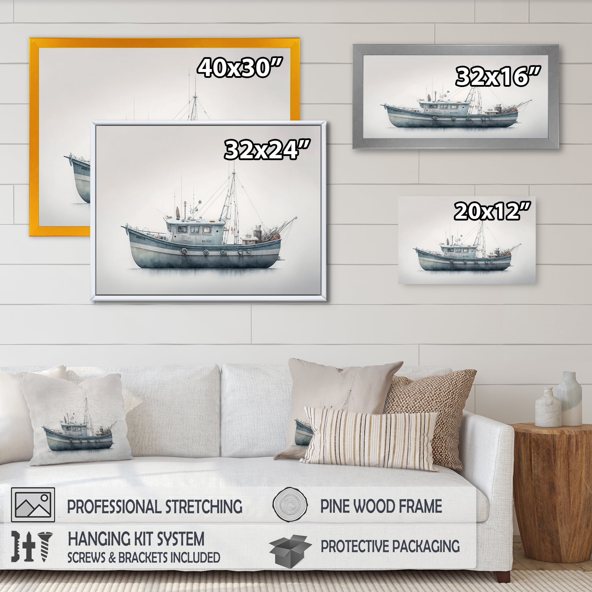Designart Fisherman'S Boat In The Snow I Canvas Wall Art