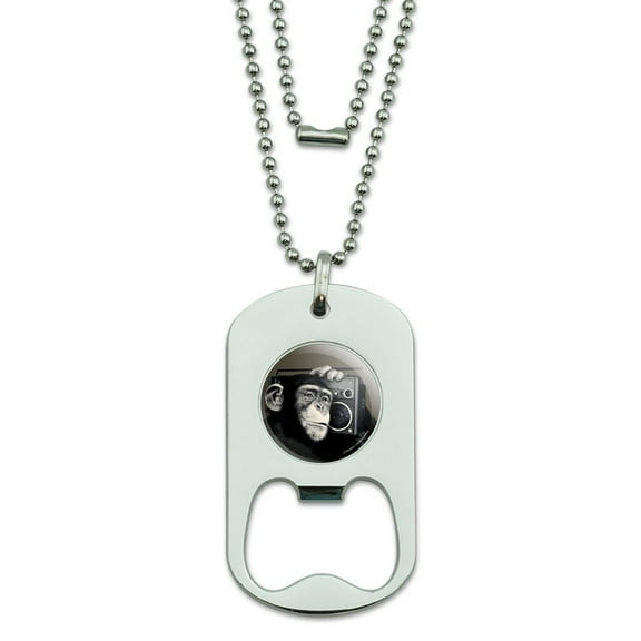 Chimp Monkey With Boombox Radio Military Dog Tag Bottle Opener Pendant