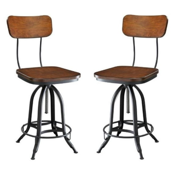 Home Square Adjustable Wood Bar Stool in Textured Black Finish - Set of 2