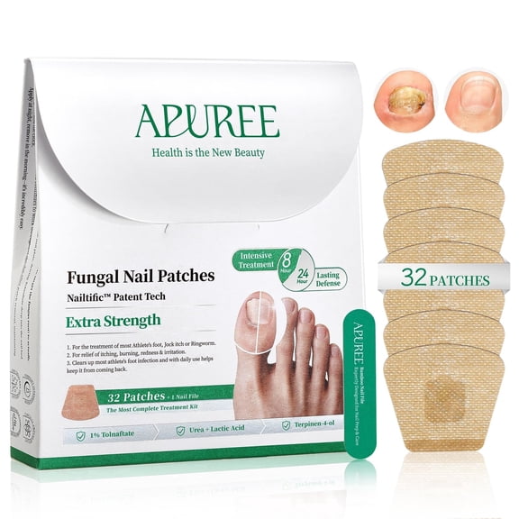 APUREE Extra Strength Fungal Nail Patches (1% Tolnaftate) – Overnight 8H Toenail Fungus Treatment, Repairs Yellow, Thick, Brittle Nails, Restores Healthy Nail Appearance, FSA/HSA Eligible, 32 Count