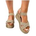 thumbnail image 5 of ssuyfkrb Wedge Sandals,Platform Sandals Women,Womens Shoes Sandals,Open Toe,Peep Toe,Vacation,Casual,Khaki,Free Size, 5 of 10