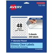 Avery Glossy Clear Round Labels, 1" Diameter, 240 Labels