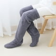 thumbnail image 2 of 1 Pair Winter Floor Socks Thick Double Sided Velvet Solid Color Over-the-knee Length Elastic Anti-slip Warm Cozy Soft Unisex Home Floor Stockings Leg Warmers, 2 of 7