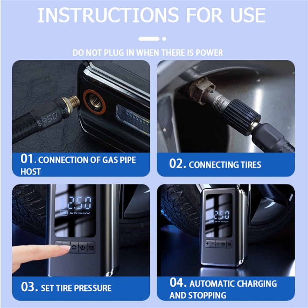 150PSI Portable Air Compressor with Digital Display – Cordless Tire Inflator for Car, Bike, Ball, Auto Shut-Off, LED Light & Type-C Charging