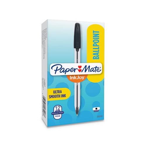 InkJoy 50ST Stick Ballpoint Pen Medium 1mm, Black Ink, Clear Barrel, Dozen