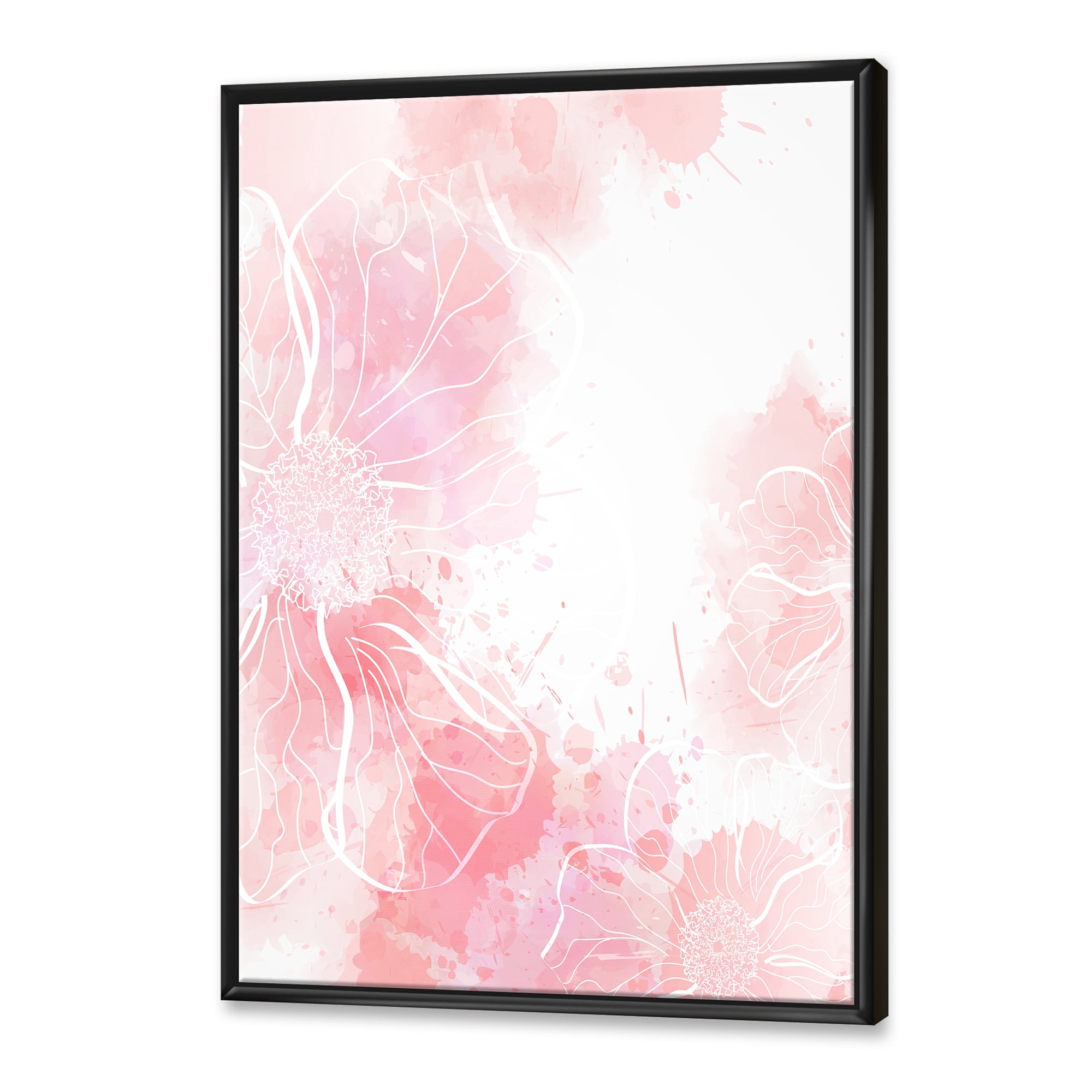 Abstract Splashes of Pink Flowers I 12 in x 20 in Framed Painting Canvas Art Print, by Designart
