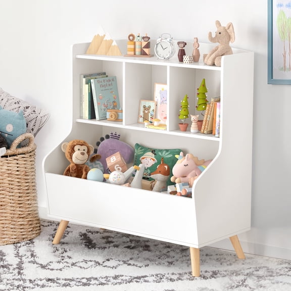 Curipeer 34'' Wooden Kids Toy Storage Organizer, Bookshelf for Kids Room - White
