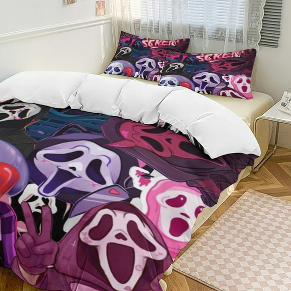 Ghostface 3 Piece Bedding Set Cartoon Comforter Set Cute Duvet Cover Sets Super Soft Aldult Bedding Set Kids Bedroom Gifts,1 Duvet Cover with 2 Pillowcases 86"x70"