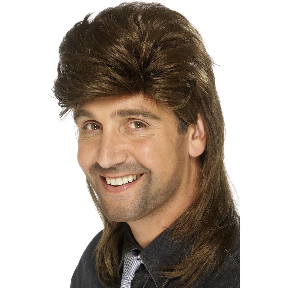 Mullet Wig brown Adult Mens Halloween Costume Accessory