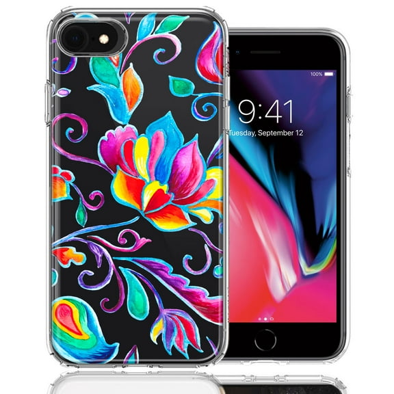MUNDAZE Case For Apple iPhone 7/8/SE 2020/SE 3 2022 Bright Colors Rainbow Water Lilly Floral Phone Cover