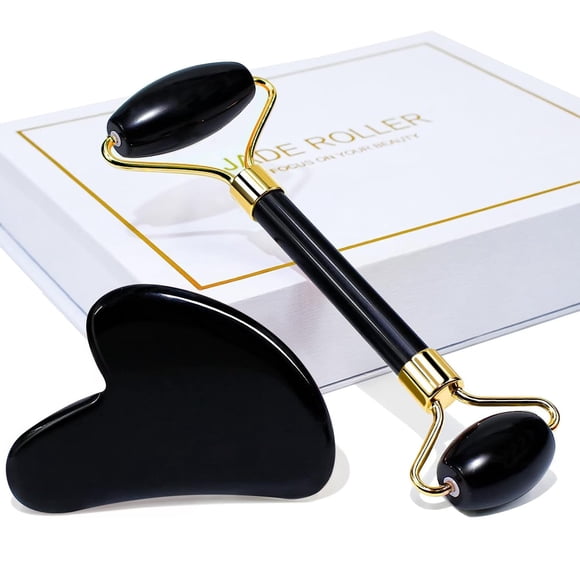 Innotech Rodillo de Jade y Gua Sha, Herramientas para el Cuidado de la Piel, Obsequio de Cuidado Personal, Masajeador para Rostro, Ojos, Cuello, Alivia Líneas Finas y Arrugas