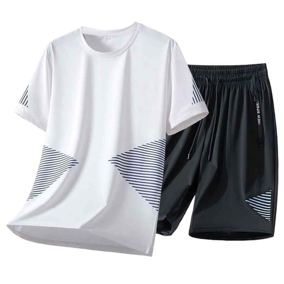Ketyyh-chn99 Mens Short Sets 2 Piece Outfits Summer Men's Casual Two Piece Set Summer Solid Color Thin Round Neck Sports Casual Short Sleeves Shorts Size for 3XL,White