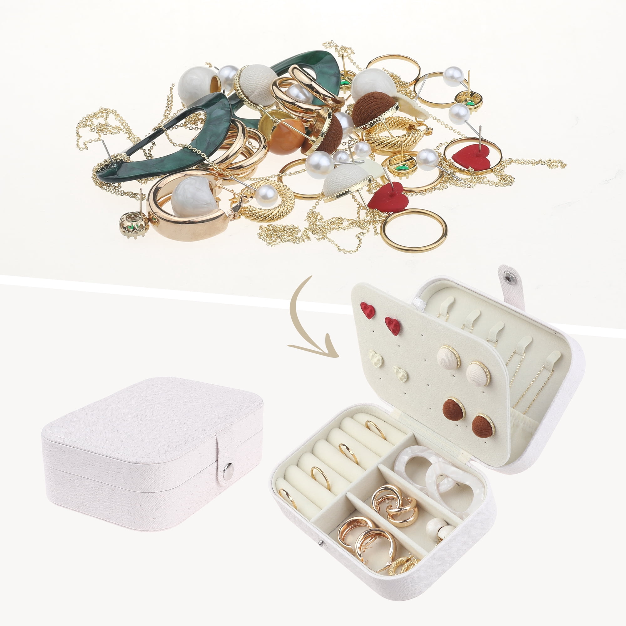 Unique Bargains PU Leather Jewelry Organizer Case for Earring Necklace Ring White