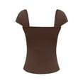 thumbnail image 4 of Women's V Neck Short Sleeve Tee Seamed Cup Design Double Layer Going Out Top, 4 of 9