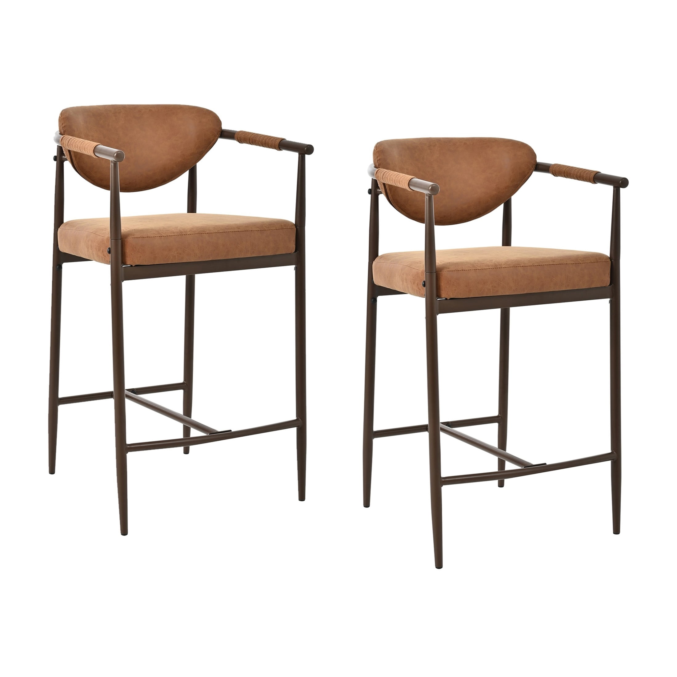 Christopher Knight Home Vintage PU Leather Counter Stools with Iron Frame, Reddish Brown, Set of 2