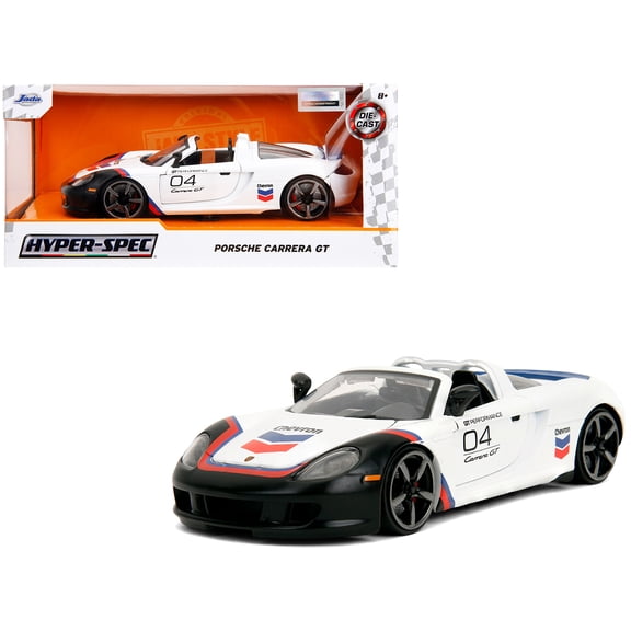 2005 Porsche Carrera GT Convertible #4 "Chevron", White - Jada Toys 35136 - 1/24 Scale Diecast Model Car
