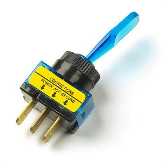 One Blue On/Off Toggle Switch, 3 Blade Illuminated Blue