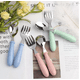 thumbnail image 3 of "6 Pcs Acero Inoxidable Bebés Kit Cubiertos Cuchara Tenedor Rosa, Verde y Azul ", 3 of 5