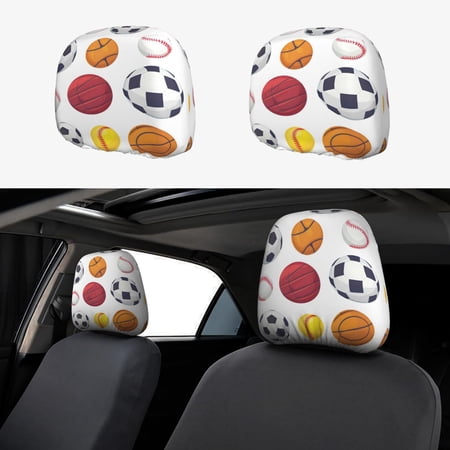Car Headrest Cover 2 Pcs Soft Water Resistant Elastic Bottom Machine Washable Great Gift For New Car Owners Soccer Basketball Baseball Tennis Badminton Softball