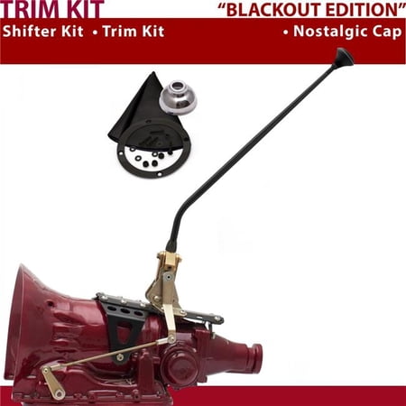 American Shifter TH350 Shifter Kit Black 23 in. Trim Kit Push Button Cap Black Boot Ringed Knob for DD1A8