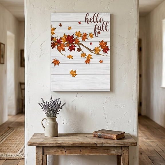 Ships Next Day Canvas Wall Art 11"x14",Maple Leaves Fall Wood Framed Canvas Print Painting,Thanksgiving Botanical Branches Wooden Ready to Hang Small Picture Wall Decor for Bathroom Bedroom Hallway