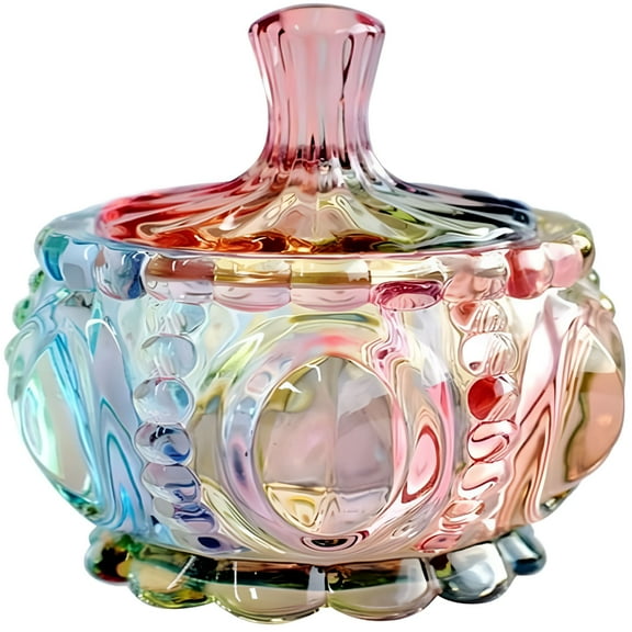 ACDANC Embossed Clear Glass Apothecary Jar with Lid, Candy Jar Wedding Candy Buffet Jar Crystal Jewelry Box Food Jar 6 Oz