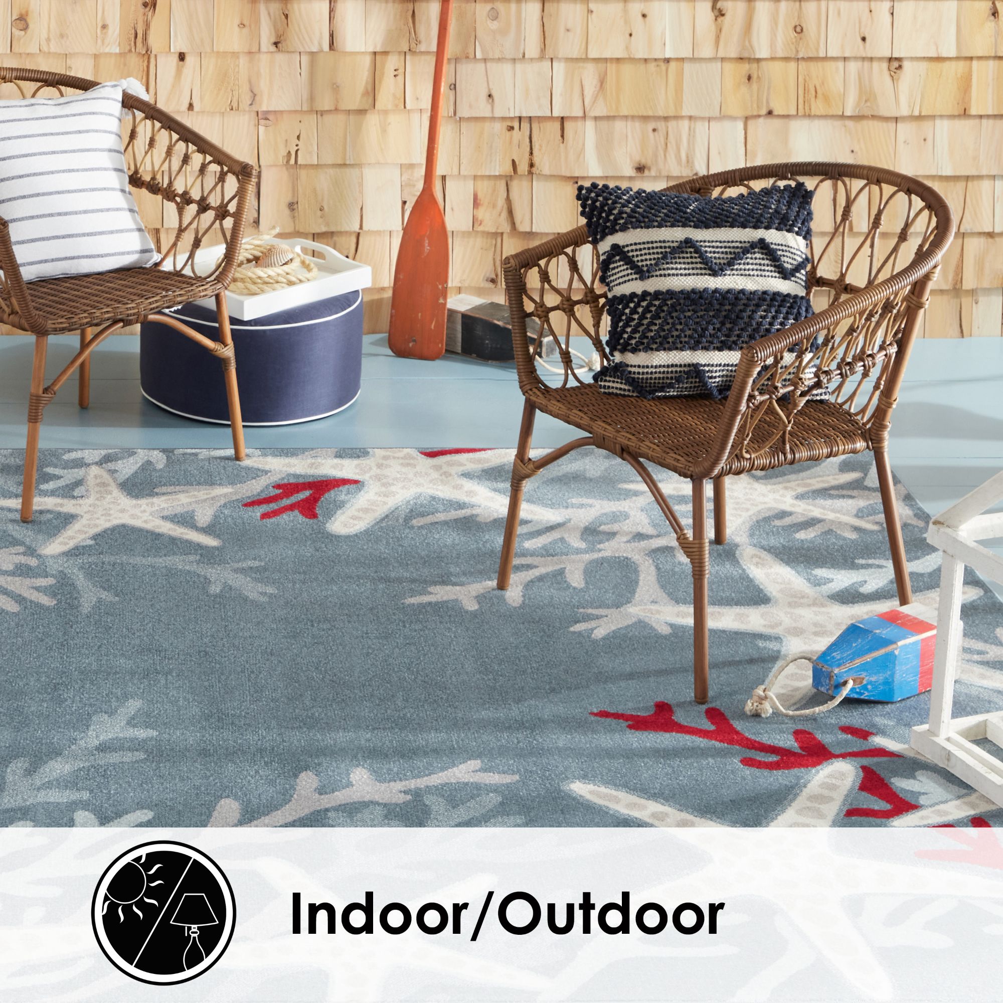Home Dynamix Marine Coral Coastal Starfish Indoor/Outdoor Area Rug, Navy Blue/Ivory , 7'10"x10'2"