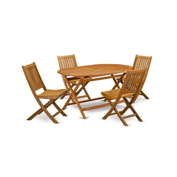 East West Furniture Diboll 5-piece Patio Dining Set w/ Slat Back in Natural Oil