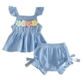 thumbnail image 3 of YWIYIUD Toddler Girl Clothes Baby Summer Outfit 3D Floral Flying Sleeve Ruffle Tank Tops Matching Cute Bow Shorts Outfits Set InfantClothing Set Baby Girl Clothes Gift Sky Blue 18-24 Months, 3 of 8