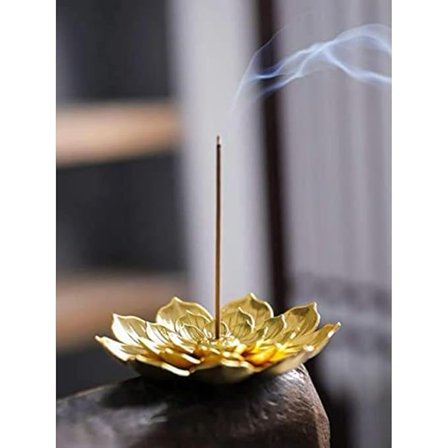 AVOKA 1 Pcs Lotus Flower Agarbatti Stand | Golden Metal Incense Holder for Navratri, Diwali, Dussehra, Karwa Chauth, Mandir & Pooja Room Decor, Festive Gift Item for Home (Golden)